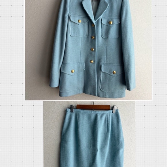 Neiman Marcus Wool Blend Light Blue Tweed Skirt Suit Luxury Blazer 8 Skirt 10 - Picture 14 of 16